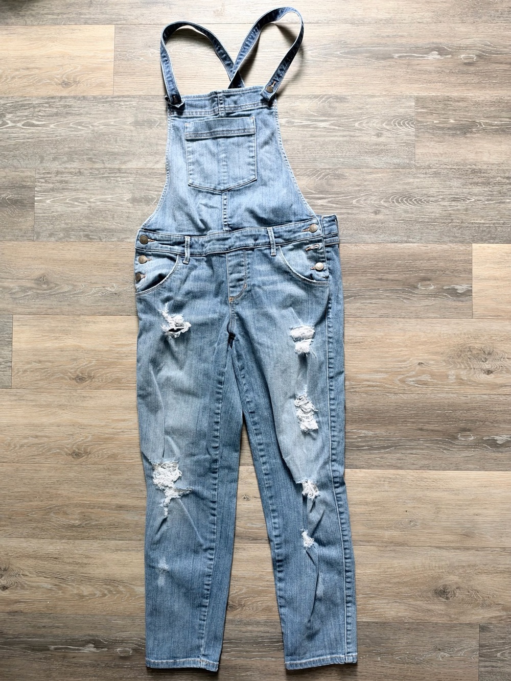 Vtg Guess Light Blue Distressed Denim Overalls for Women Sz 28